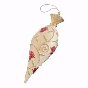 Vintage Venetian Style Floral Glass Christmas Ornament Pink Gold Handcrafted 6”